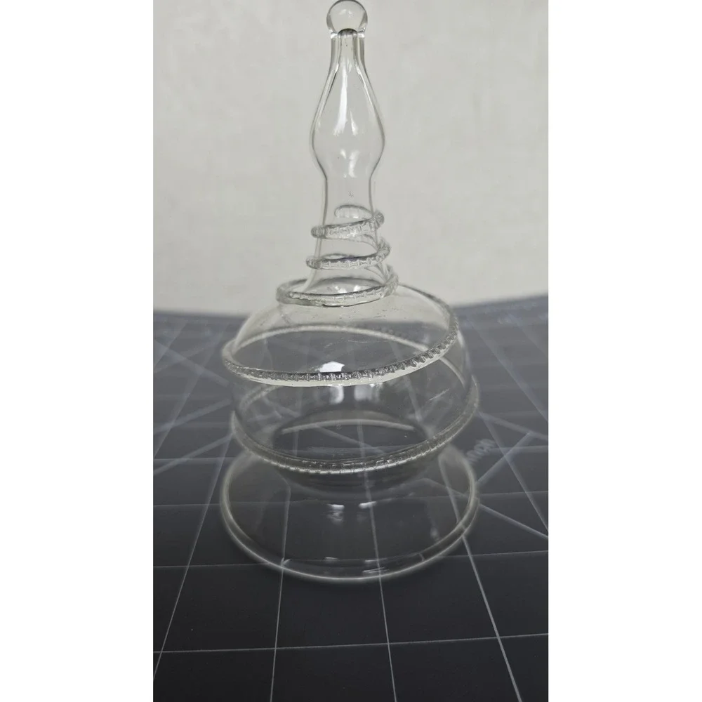 Vintage Hand Blown Clear Glass Cloche Bell with Spiral Wrap Finial 5 Inch